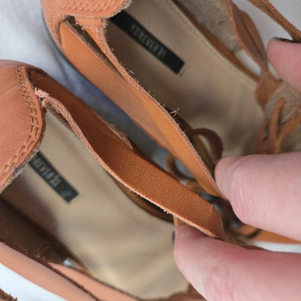 Forever 21 Brown Pointed Toe Lace Up Cage Sandals 7.5 - Picture 13 of 13